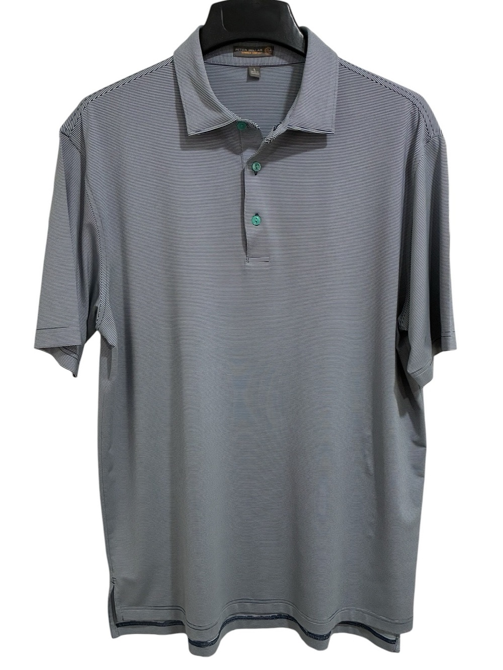 Peter Millar Navy and White Stripe Short-Sleeve Polo Large
